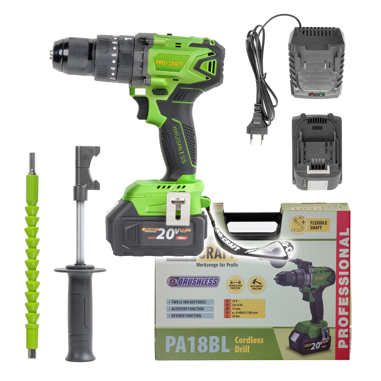 Безщітковий акумуляторний шуруповерт 2 АКБ Procraft PA-18BL Extra Industrial в кейсі, фото 1
