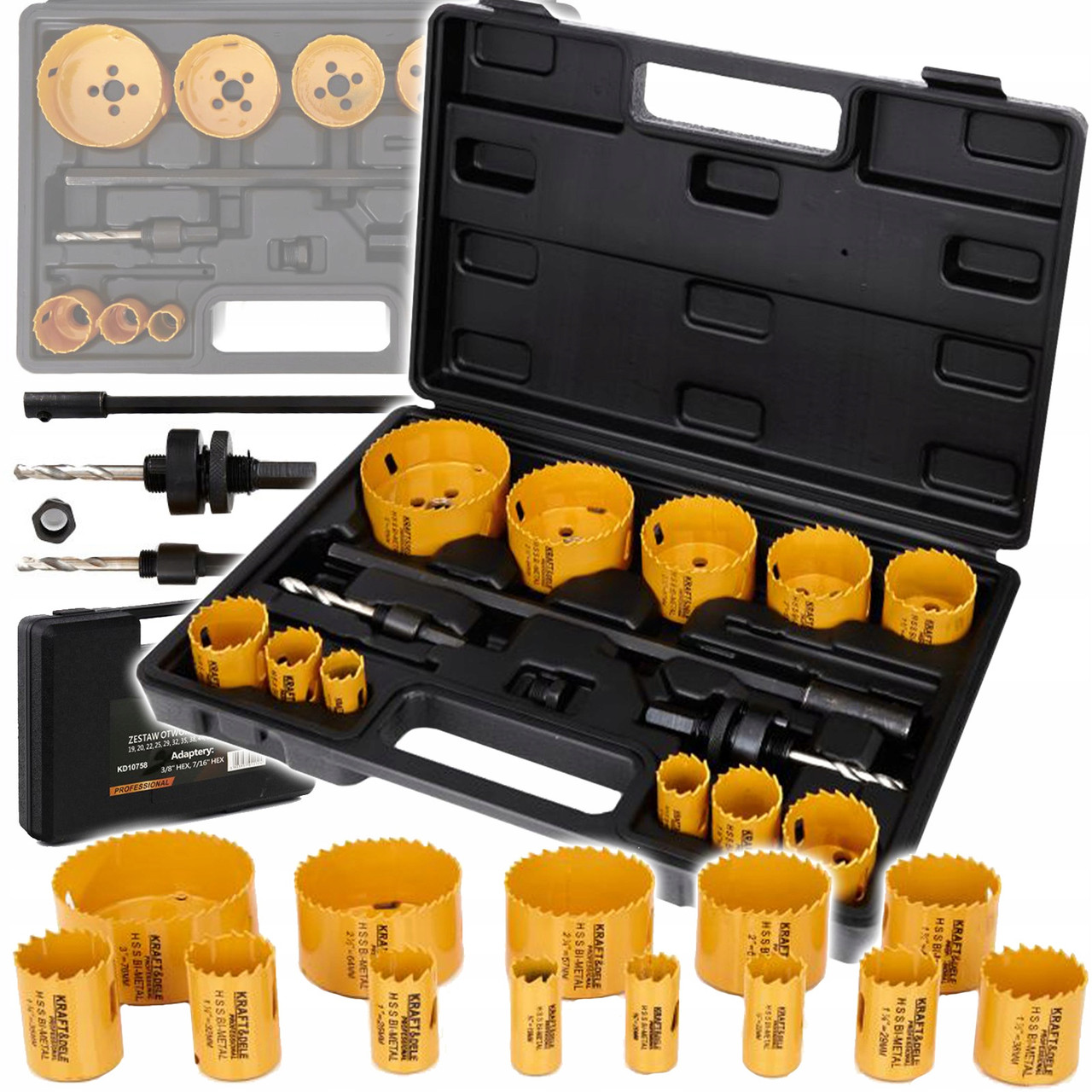 Набір кільцевих пил+адаптер 17 шт Kraft&Dele KD10758 19-76 мм, фото 1