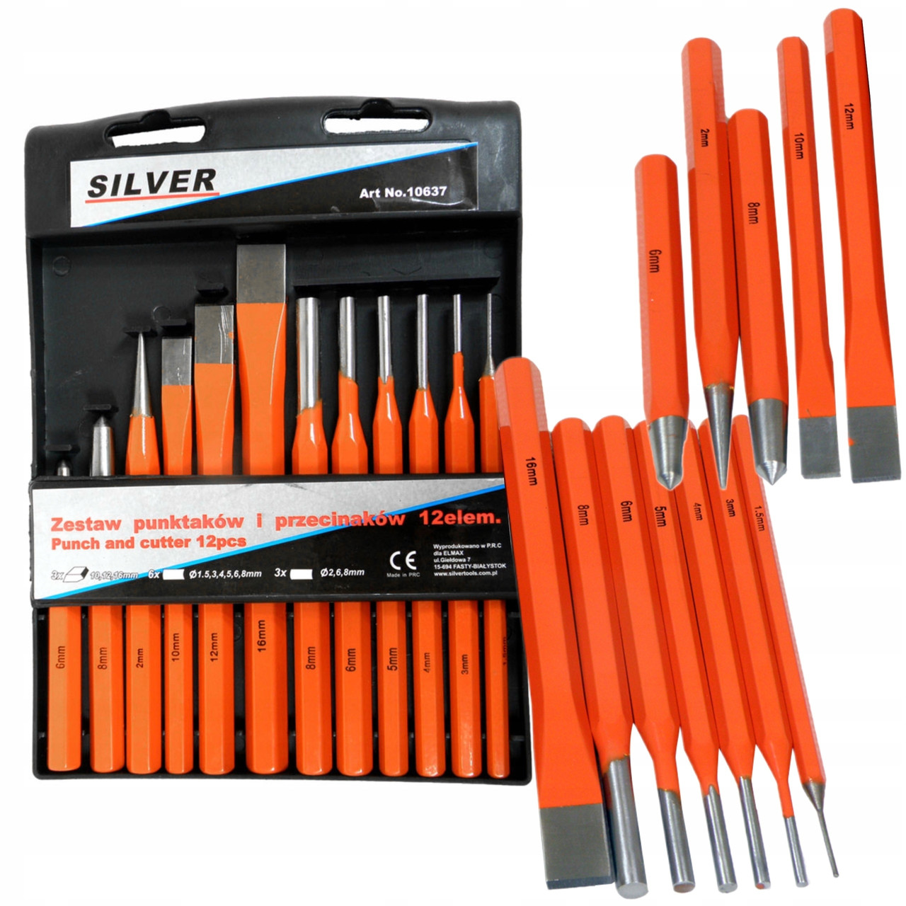 Набор зубил кернеров и пробойников 12шт Silver S10637, фото 1