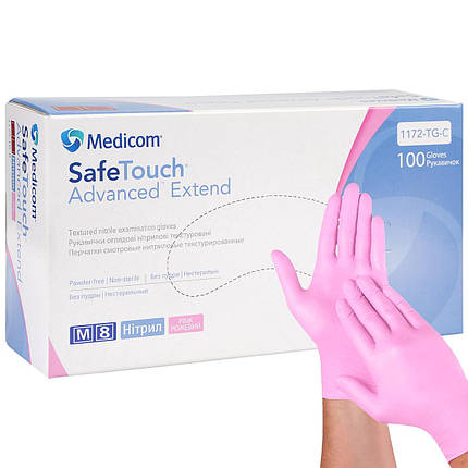 Рукавички нітрилові без тальку Medicom 1172-C 100 шт., рожеві М, фото 1