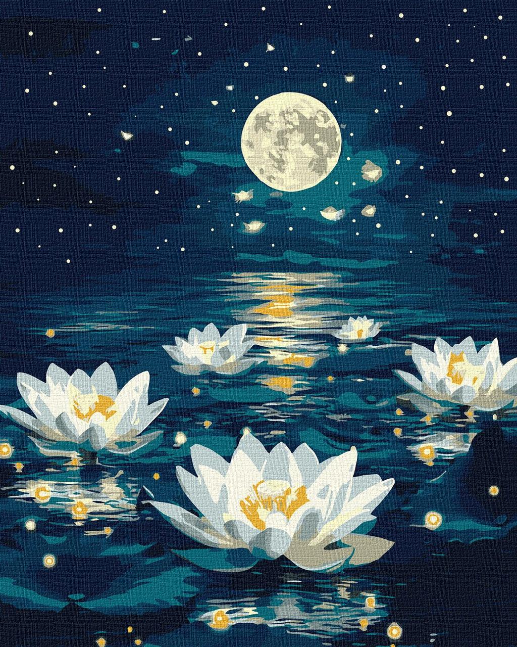 Картина за номерами 40×50 см. Лотос під сяйвом з фарбами металік extra Ідейка KHO6391, фото 1