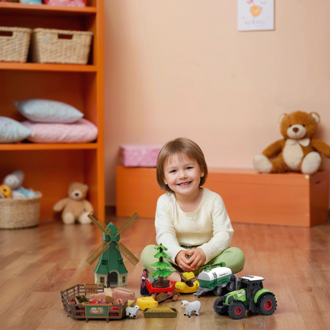 Дитяча ферма Ігровий набір фігурок тварин для малюка 62 деталі людина вівці свині техніка декор звук світло, фото 1