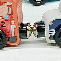 Магнітні дерев’яні машинки WToys 49325 — набір спецтехніки з тваринками, 1+ років, фото 7