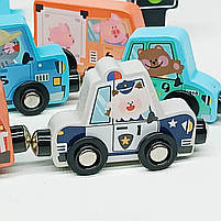 Магнітні дерев’яні машинки WToys 49325 — набір спецтехніки з тваринками, 1+ років, фото 8