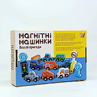 Магнітні дерев’яні машинки WToys 49325 — набір спецтехніки з тваринками, 1+ років, фото 4