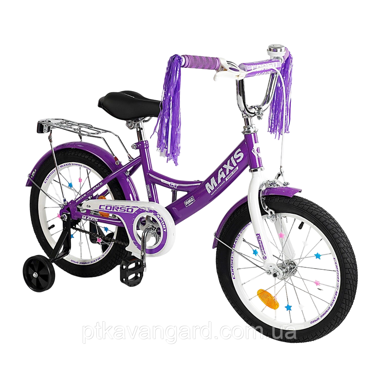 Велосипед дитячий 20" дюймів двухколесний "CORSO" MAXIS CL-20206 (дод. колеса, дзвінок, кошик) фіолетовий, фото 1