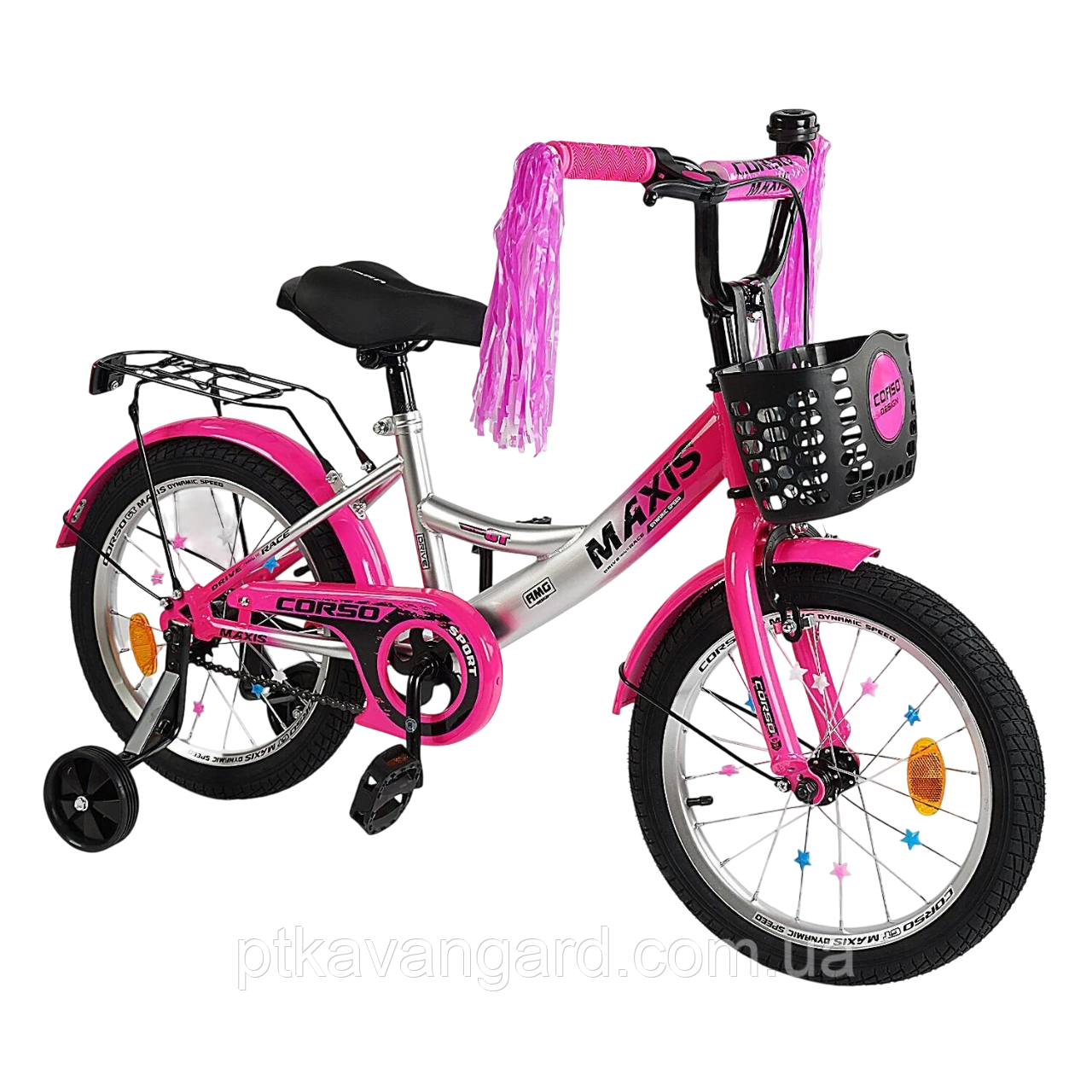 Велосипед дитячий 20" дюймів двухколесний "CORSO" MAXIS CL-20350 (дод. колеса, дзвінок, кошик) рожевий, фото 1