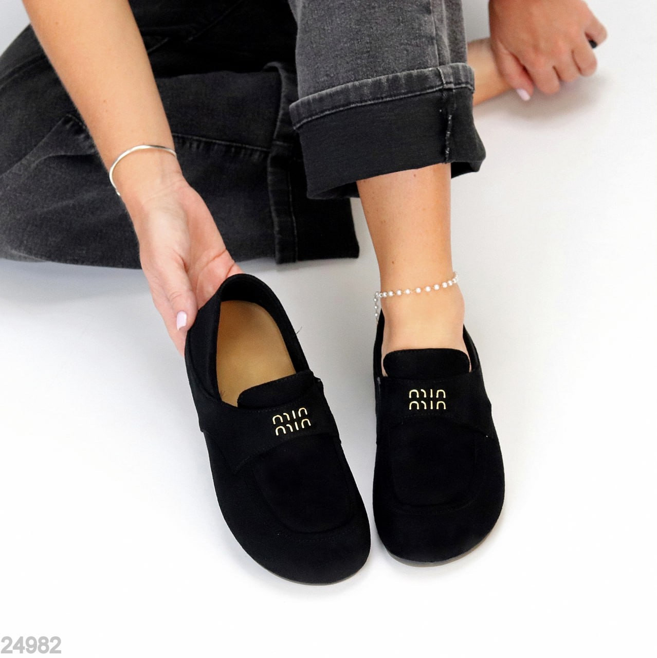 Стильні жіночі лофери, жіночі черні лофери, Черні замшеві лофери, фото 1