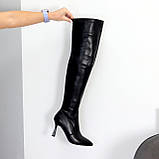 Жіночі ботфорти на шпильці, жіночі чорні черевики на підборах, фото 4