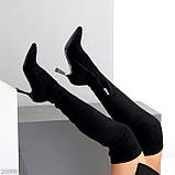 Жіночі ботфорти на шпильці, жіночі чорні черевики на підборах, фото 6