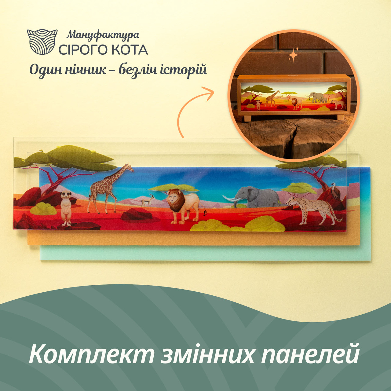 Змінний комплект стекол для нічника-панорами "Дитяча савана", фото 1