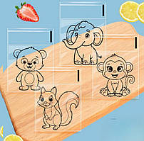 Пакети асорті Тварини прозорі з липкою стрічкою фасувальні малюнок 10х10х3 см звірі 4в1 набір 10 шт