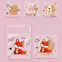 Пакети асорті Тварини № 2  прозорі з липкою стрічкою фасувальні малюнок 10х10х3 см звірі 4в1 набір 10 шт