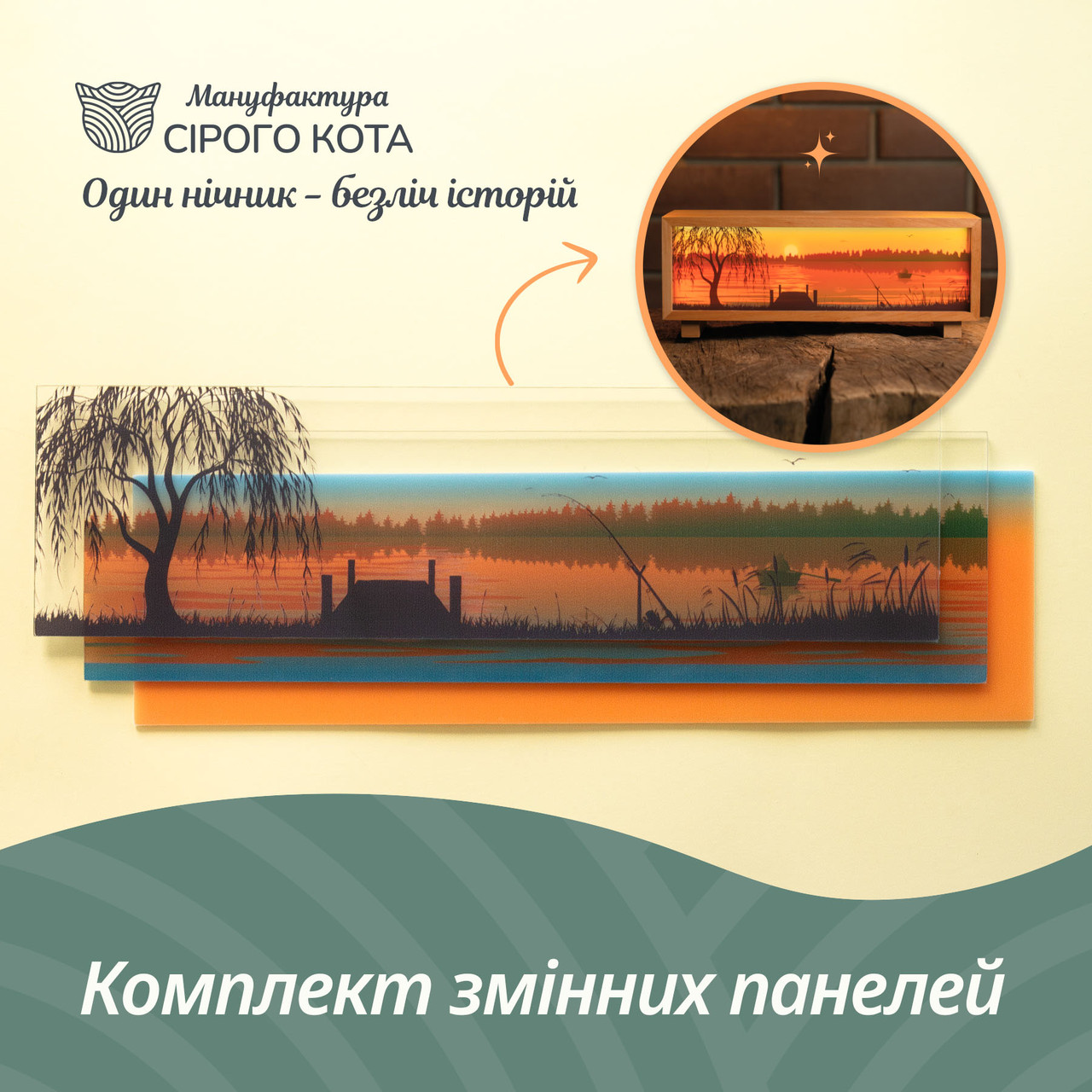 Змінний комплект стекол для нічника-панорами "Риболовля", фото 1