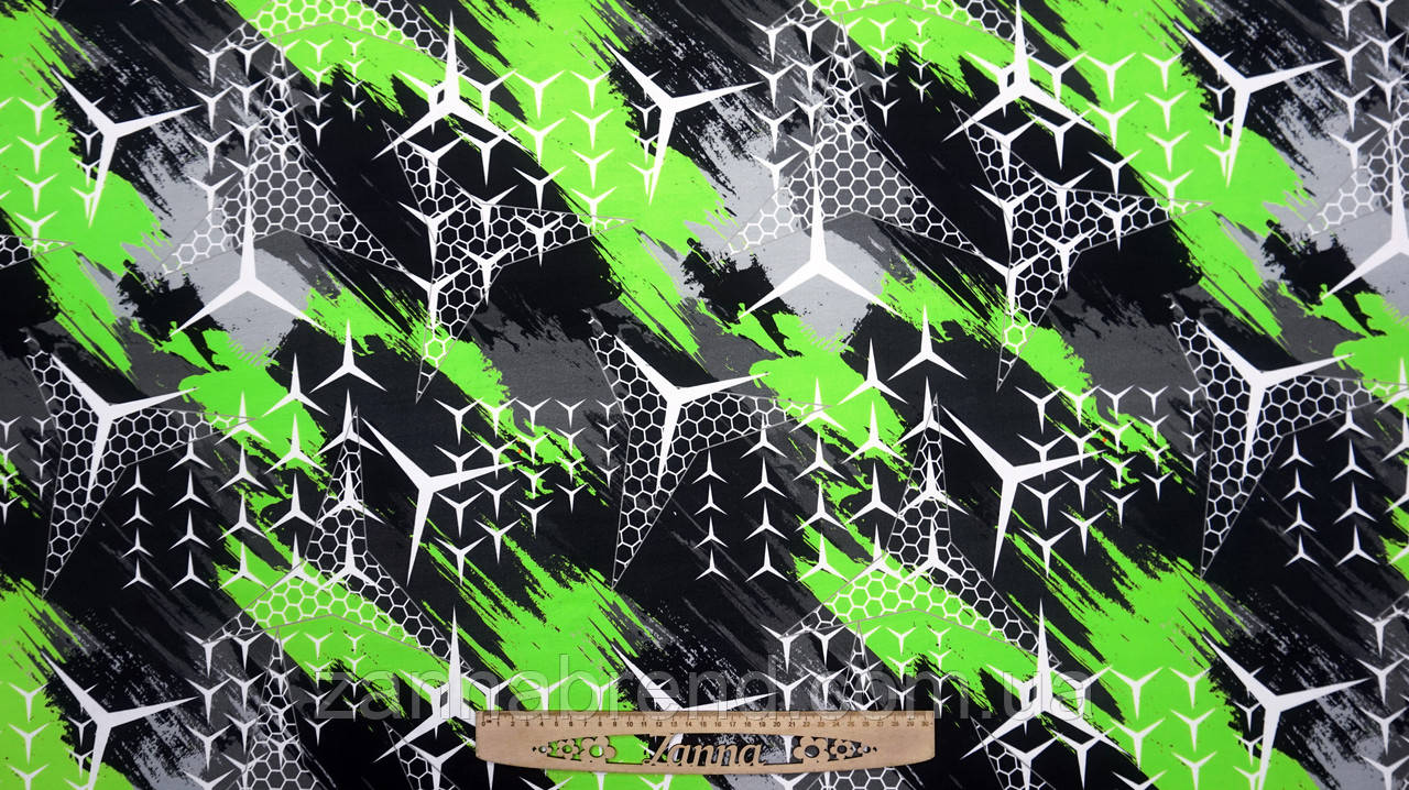 Футер Двонитка колір сіро-чорно-зелений "Графітова енергія" (Зелених плям з однієї сторони менше), фото 1