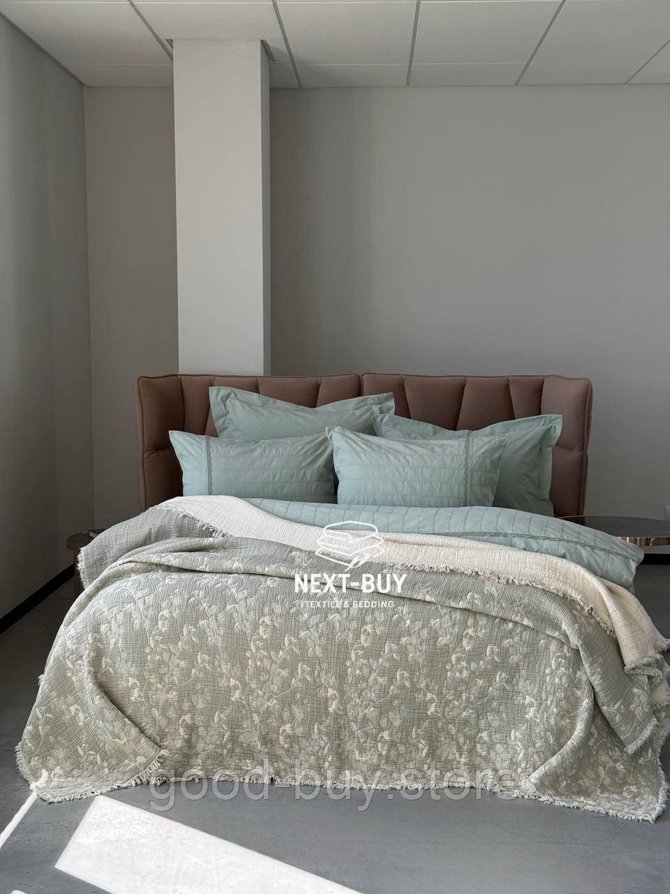 Муслінове покривало Saheser Misty Garden haki/krem євро Туреччина, фото 1