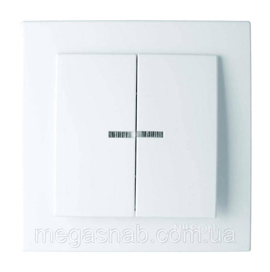 Вимикач 2 клів із підсв. Touran білий, фото 1