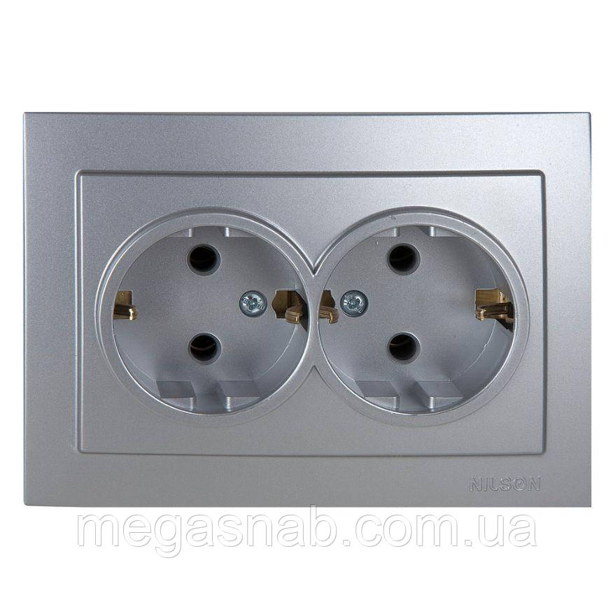 Розетка подвійна з з/к Touran срібло, фото 1