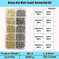 Термовставки+Гвинти DIN7985 М2мм Комплект 500 шт Для 3D Друку, PLA/ABS, Spec (SP-1692A500)