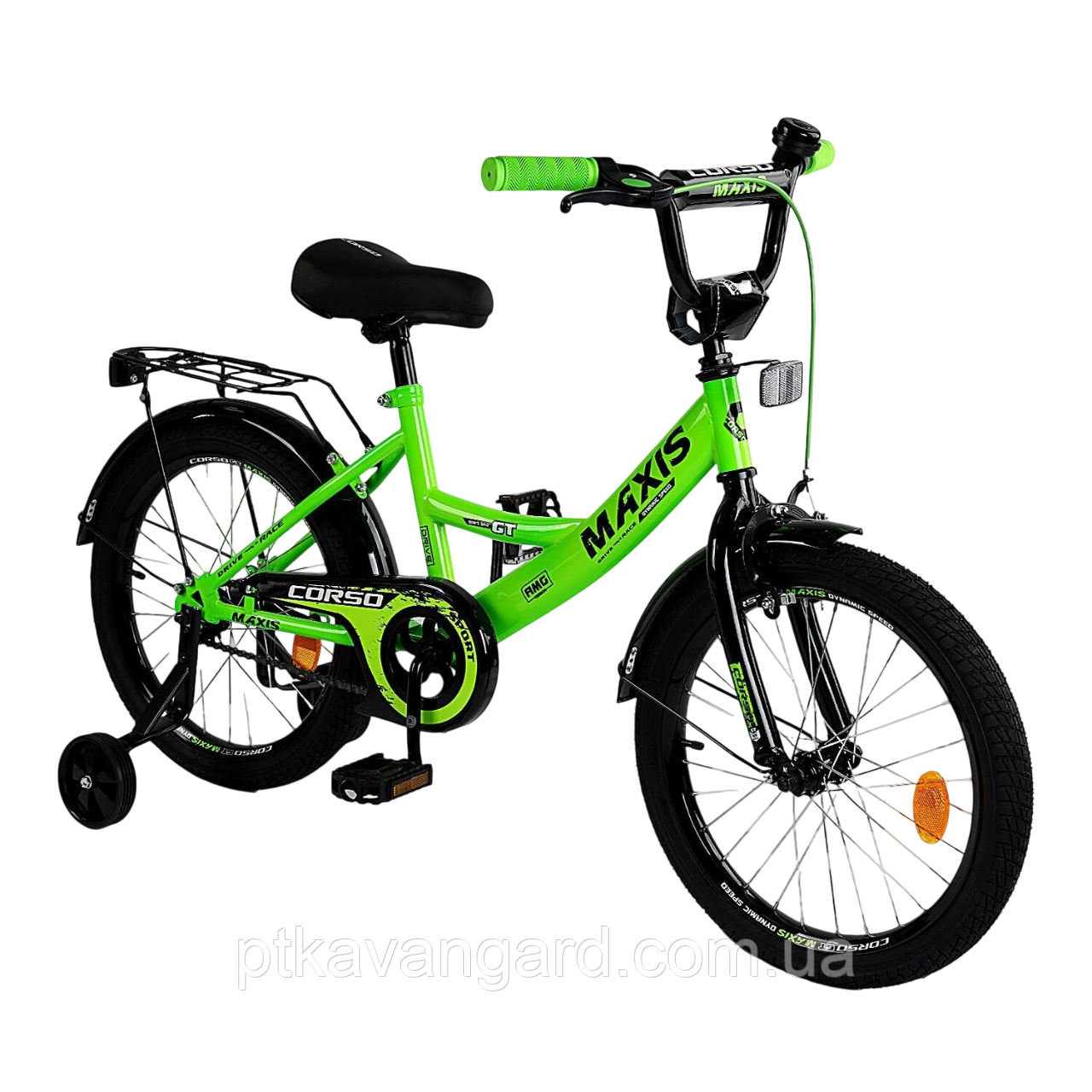 Велосипед дитячий Corso 20" двоколісний MAXIS CL-20457 (дод колеса, ручне гальмо) зелений, фото 1