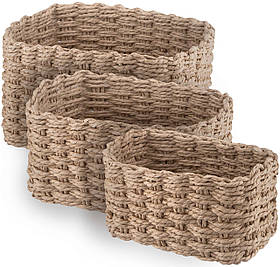 ARDESTO Набір кошиків плетених для зберігання Prestigio (3.3/2.2/1.4л), 3 предмети, паперовий шпагат, бежевий