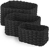 ARDESTO Набір кошиків плетених для зберігання Prestigio (3.3/2.2/1.4л), 3 предмети, паперовий шпагат, чорний