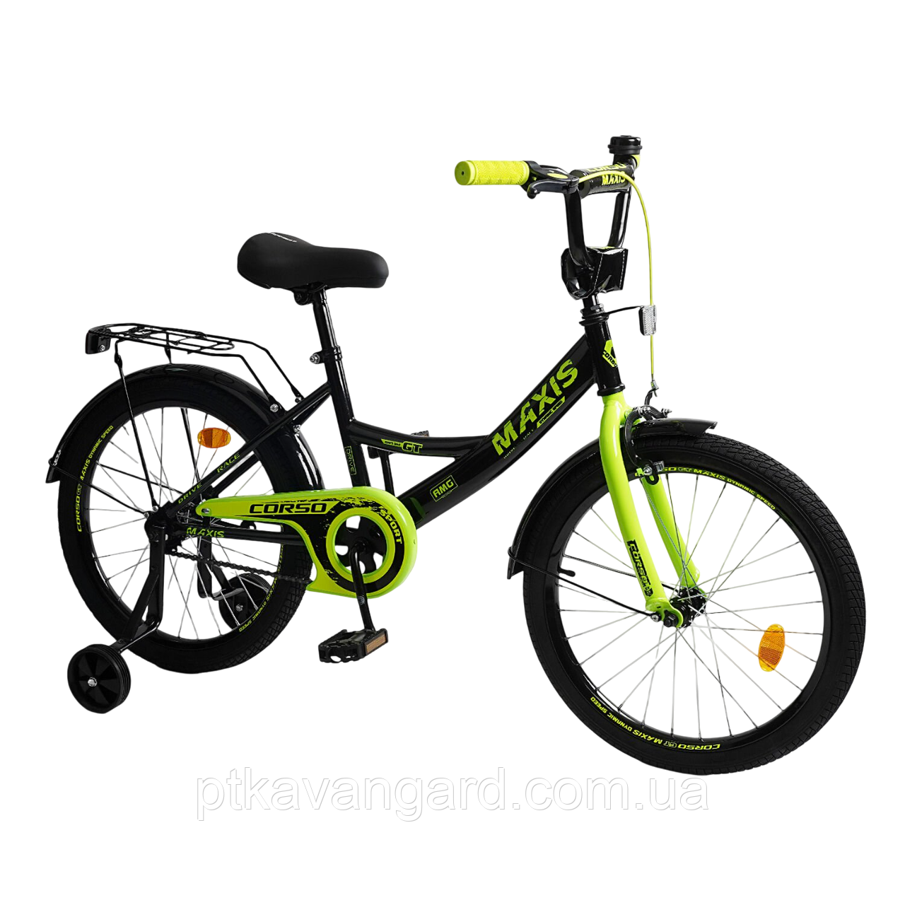 Велосипед дитячий Corso 20" двоколісний MAXIS CL-20267 (дод колеса, ручне гальмо) чорно-жовтий, фото 1