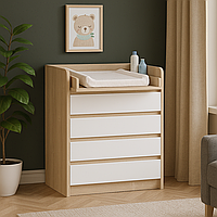 Пеленальный комод дуб сонома/белый Эверест Микс 80 см с телескопическими направляющими и откидным пеленато