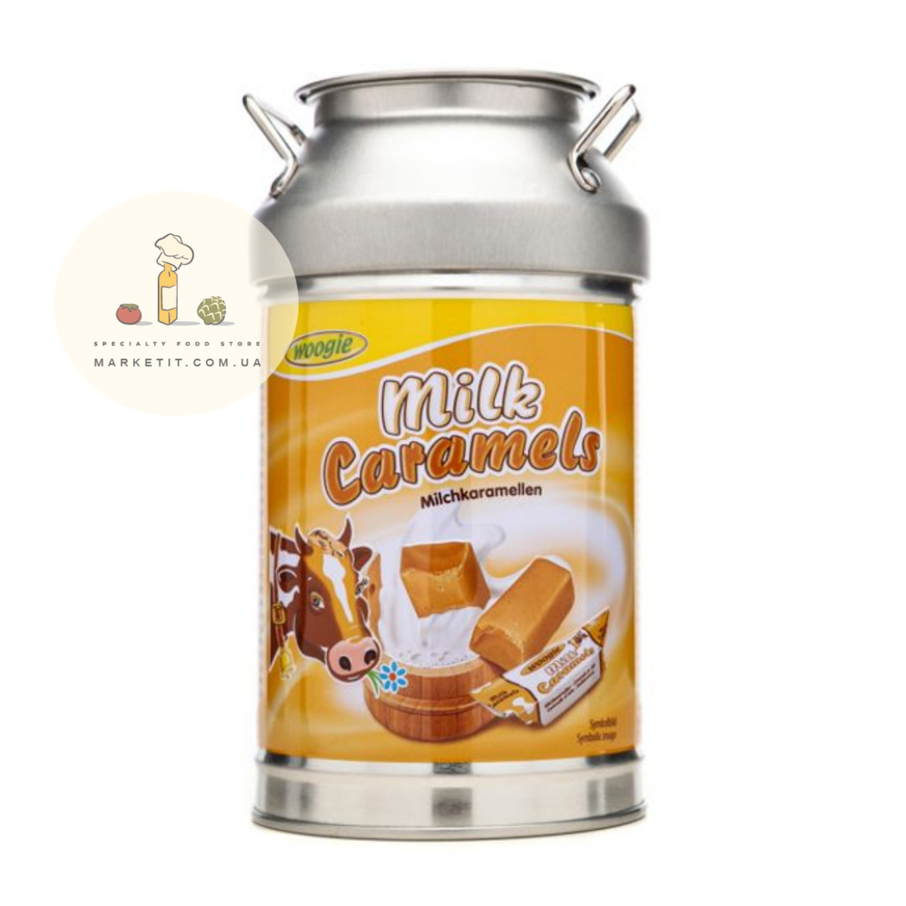 Цукерки Корівка Woogie Milk Caramels, у бідоні — скарбничці 250 г., фото 1