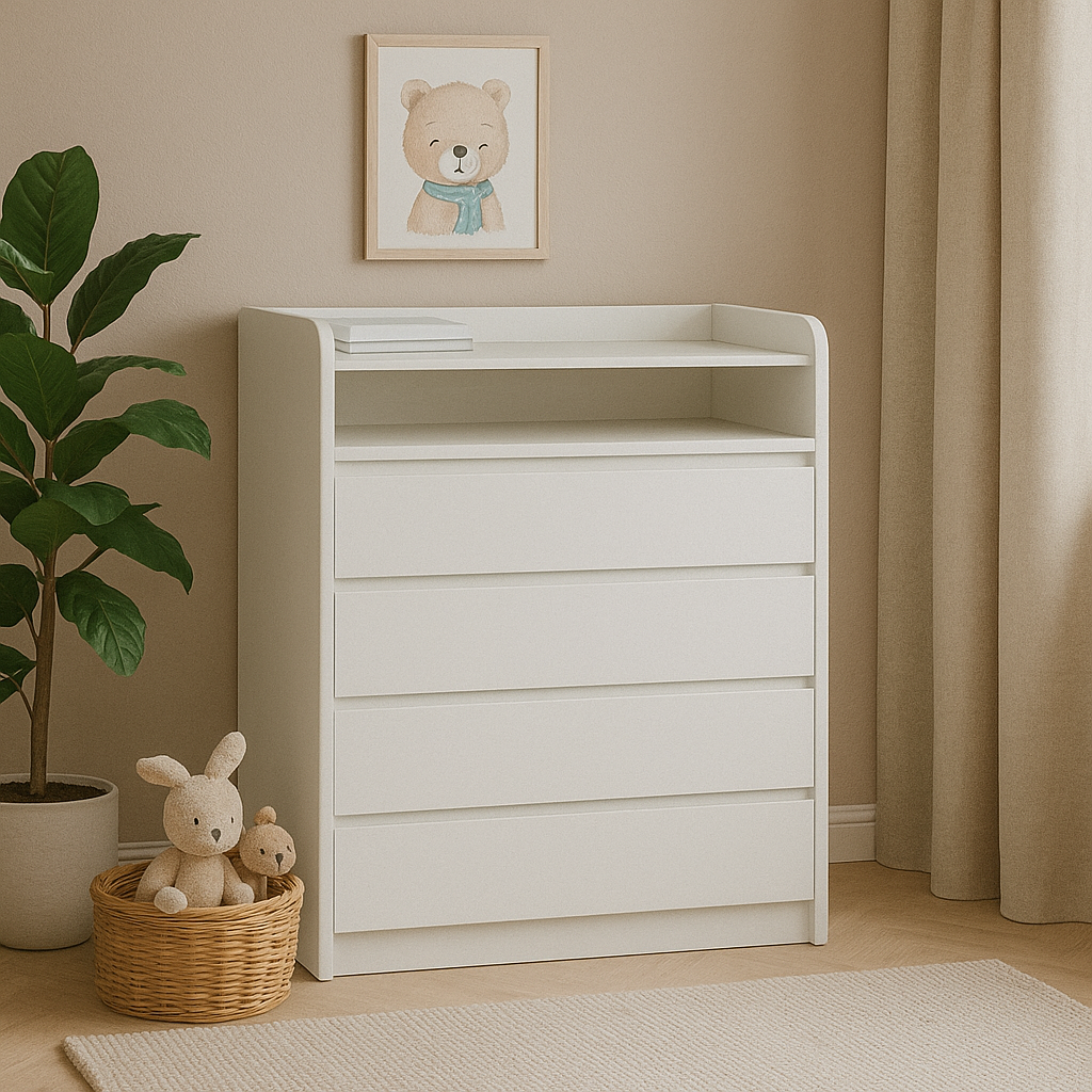 Дитячий комод з пеленатором білий 80 см Еверест Мікс — німфея альба + телескопи, фото 1