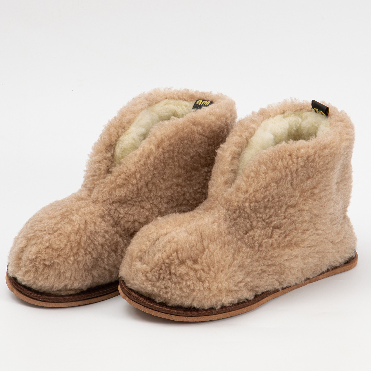 Домашні капці чуні з натуральної овчини з підошвою EVA (Бежевий, 36-41 р.), фото 1