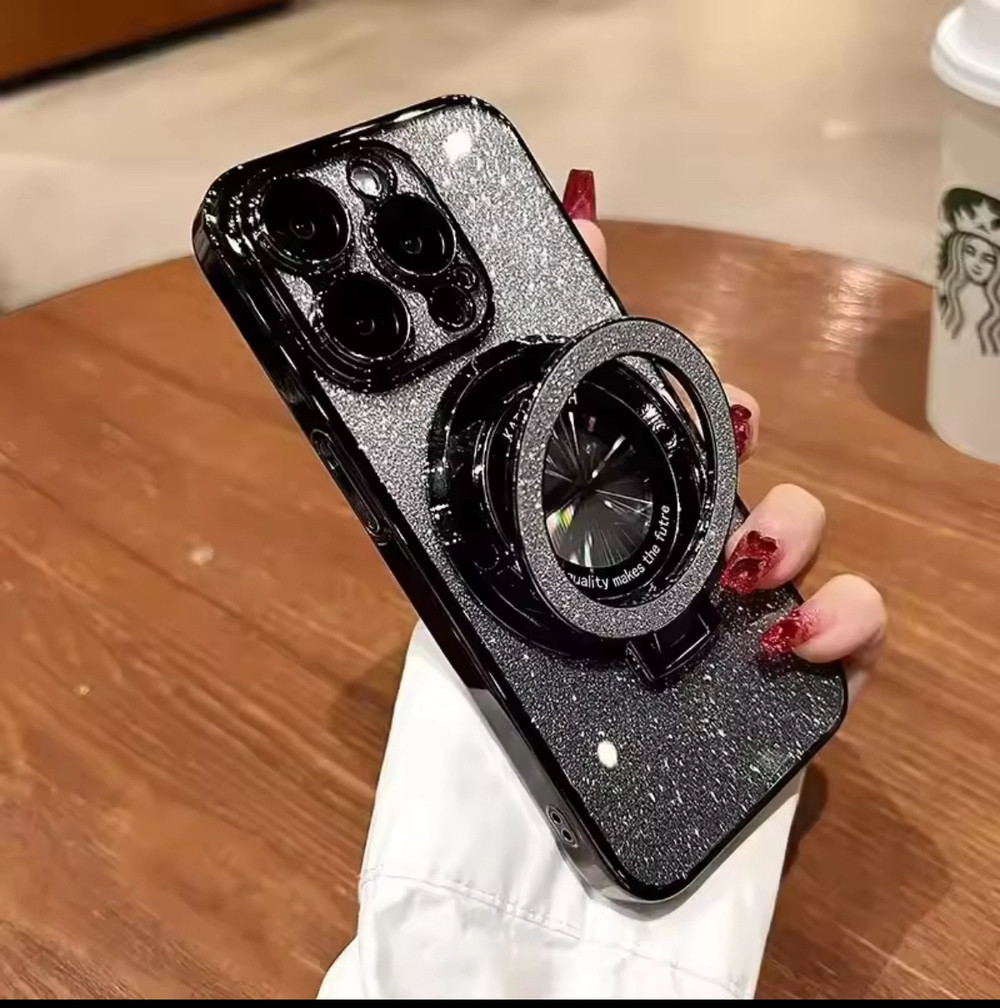 Чохол MagSafe для IPhone 16 Pro силіконовий + кільце тримач, black, фото 1