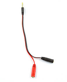 Аудіо кабель 3,5 mm тато/2*3,5 мм мама 0.2 m чорно/червоний