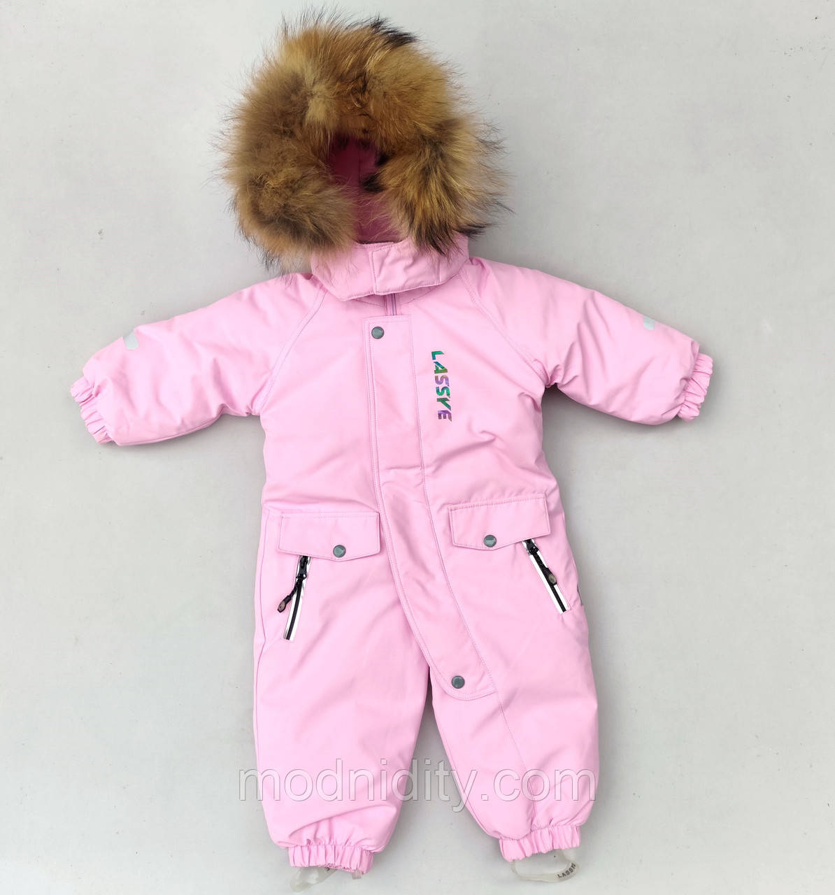 Зимовий дитячий суцільний термокомбінезон на флісі "Заріна" рожевий для дівчинки 1,5 2 3 роки теплий, фото 1