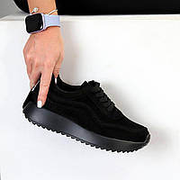 Жіночі замшеві кросівки класичні базові чорні натуральна замша