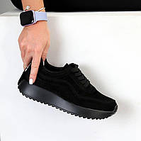 Жіночі замшеві кросівки класичні базові чорні натуральна замша