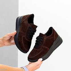 Замшеві кросівки в модному шоколадному відтінку натуральна замша, топова модель 40