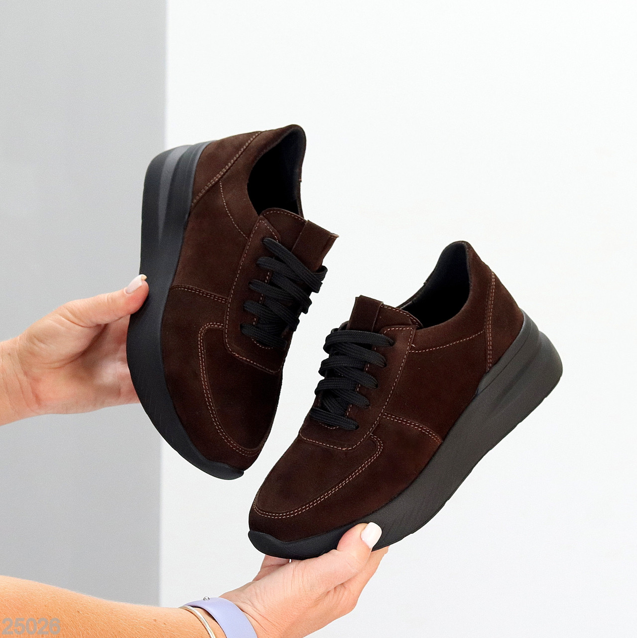 Замшеві кросівки в модному шоколадному відтінку натуральна замша, топова модель 37, фото 1