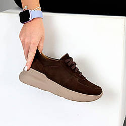 Модні коричневі кросівки натуральна замша на бежевій підошві 39