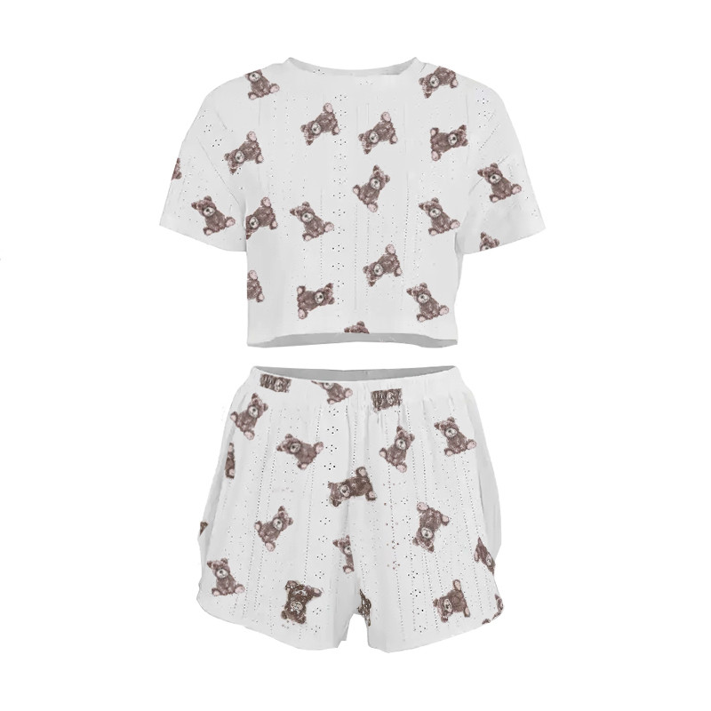 Жіноча піжама Lesko SM24107AYH L футболка та шорти біла з ведмедиками 4 шт., фото 1