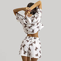 Жіноча піжама Lesko SM24107AYH L футболка та шорти біла з ведмедиками 4 шт., фото 4