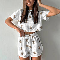 Жіноча піжама Lesko SM24107AYH M футболка та шорти біла з ведмедиками 5 шт., фото 2