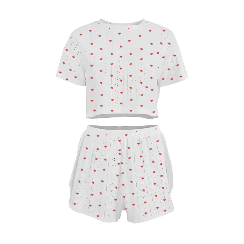 Жіноча піжама Lesko SM24107AYH XL футболка та шорти біла з червоними сердечками 5 шт., фото 1