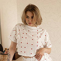 Жіноча піжама Lesko SM24107AYH XL футболка та шорти біла з червоними сердечками 5 шт., фото 7