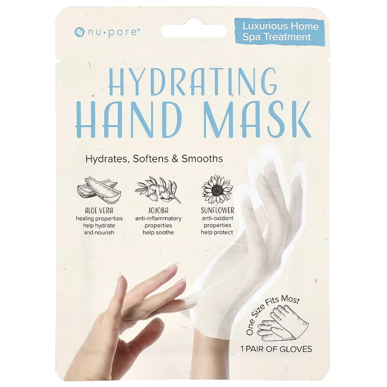 Nu-Pore, зволожувальні рукавички з олією жожоба й екстрактом алое вера, 1 пара, фото 1