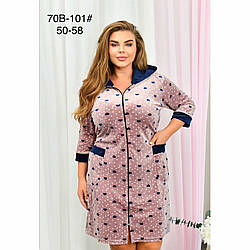 Жіночий халат на блискавці та кишенями "Сердечка" Розміри: 50,52,54,56,58 (49172)