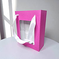 Коробка подарункова з пакетом (210х160х70мм.) малиново-біла