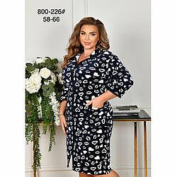 Велюровий халат з малюнком Батал Розміри: 58,60,62,64,66 (49186)