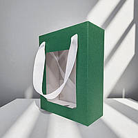 Коробка подарункова з пакетом (210х160х70мм.) зелено-біла