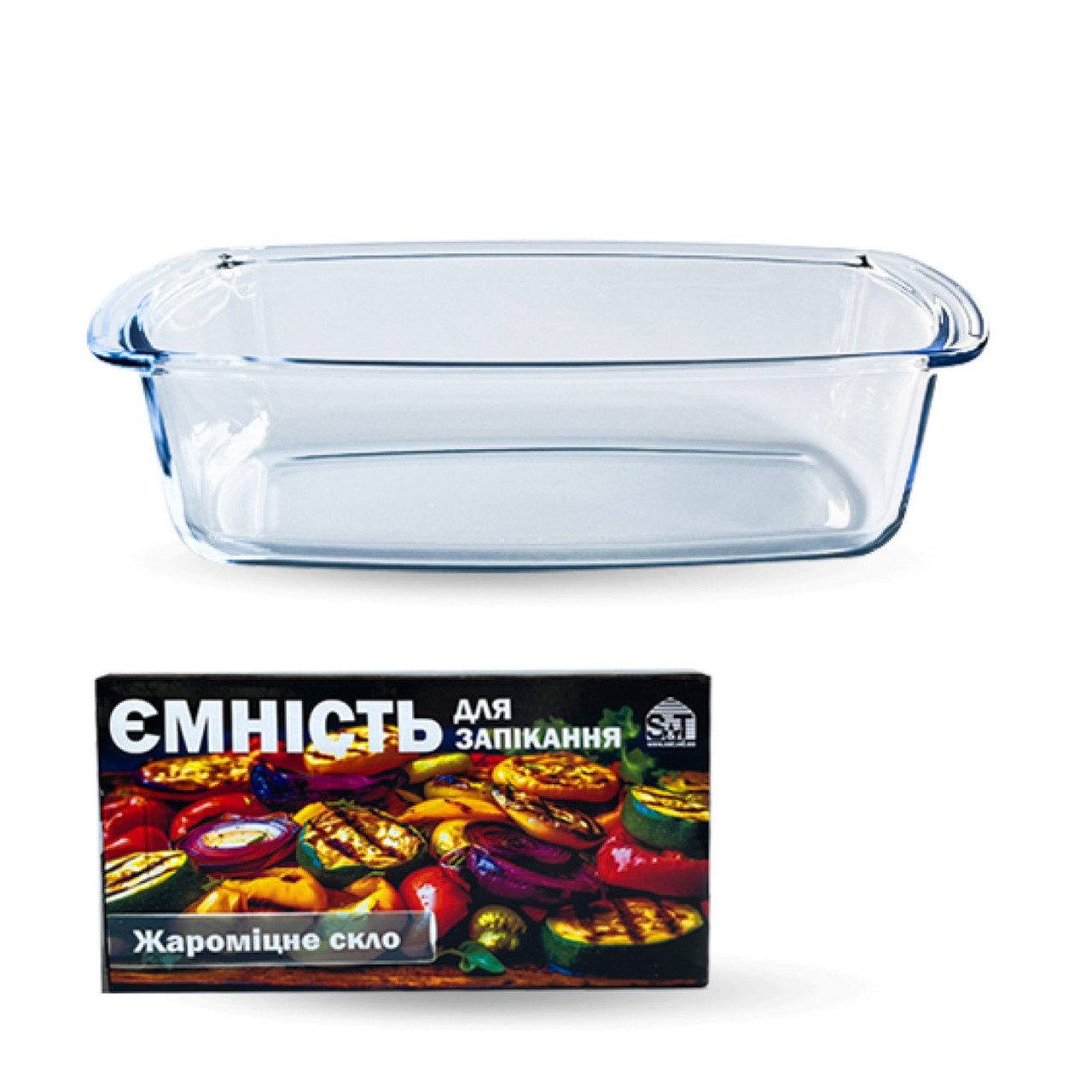 Деко прямокутне глибоке форма з жароміцного скла для запікання з ручками 27х14х7 см 1л S&T